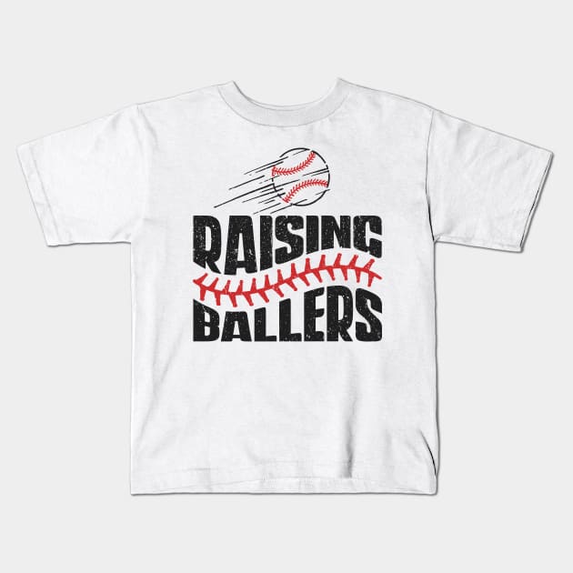 Raising ballers Distressed Baseball Design Kids T-Shirt by Hobbybox